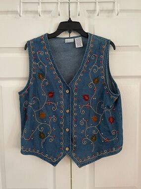 VTG 90s Bobbie Brooks Embroidered Denim Vest - Size M